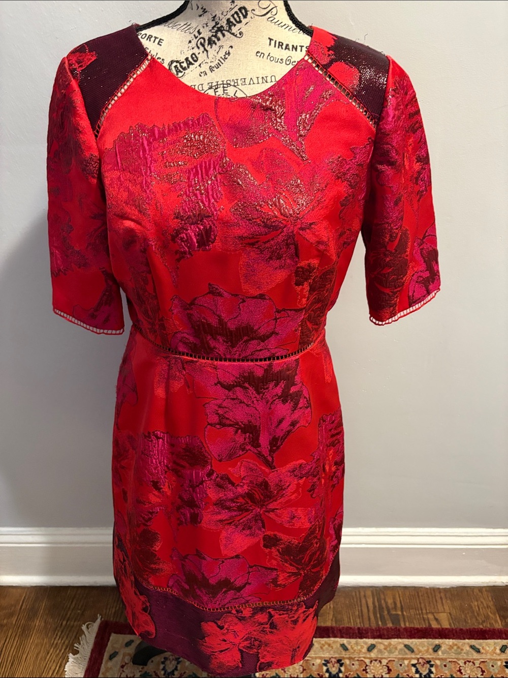 Red Floral Jacquard Midi Dress